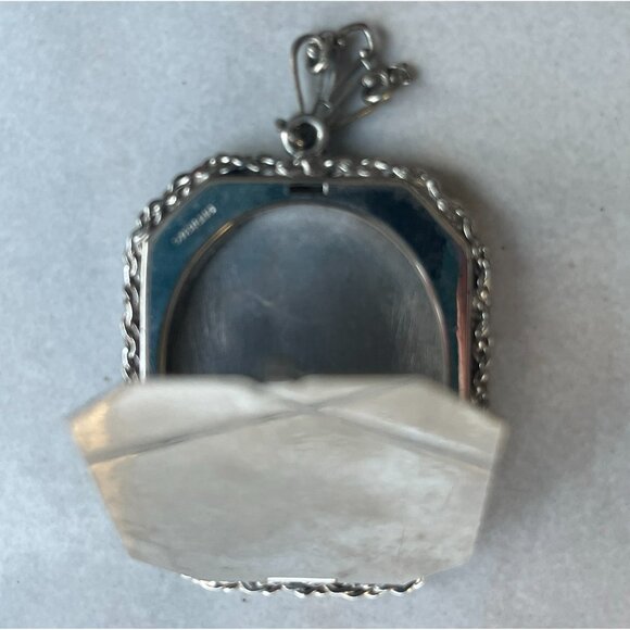 Antique Art Deco Sterling Guilloché Silhouette Locket Pendant 1920s Sterling - Picture 3 of 6